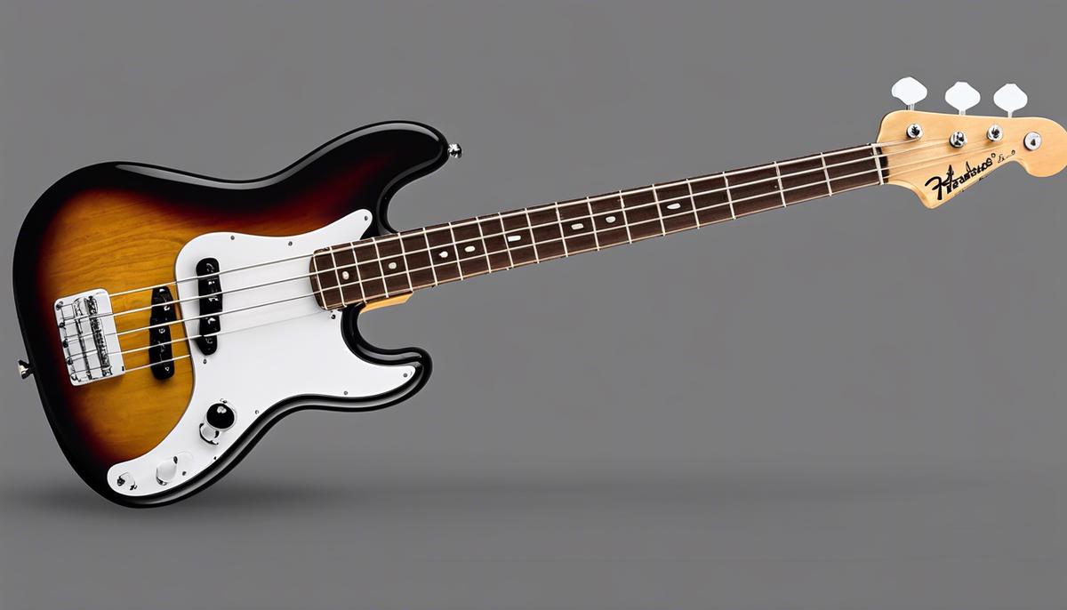 A Fender Precision Bass, also known as a P Bass, showcasing its iconic design and classic craftsmanship