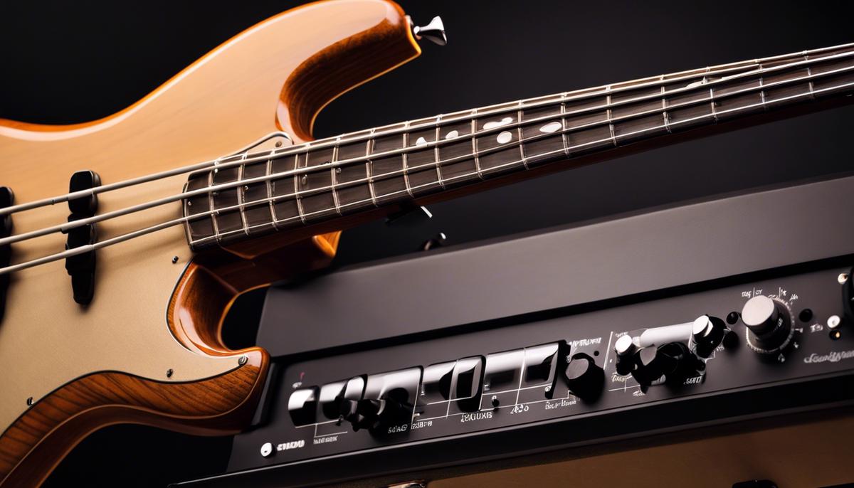 A close-up image of a Precision Bass being recorded in a studio setting.