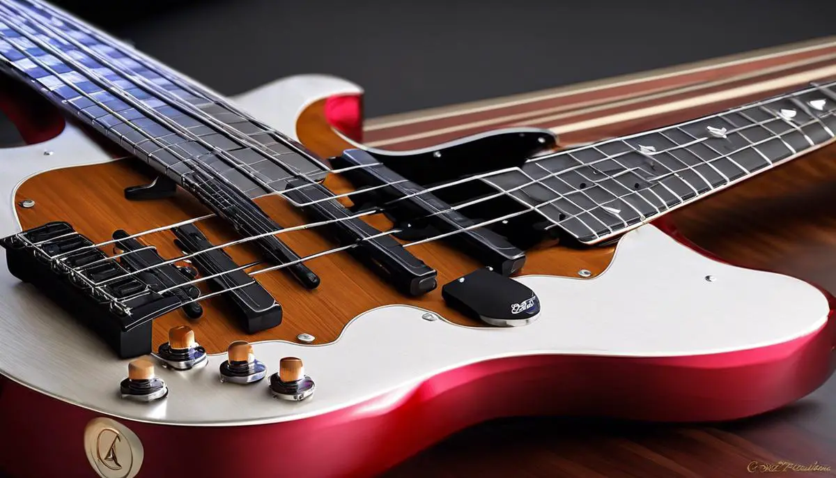 A bass guitar with a sleek design, ready to rock the stage. Precision Bass in Rock Music