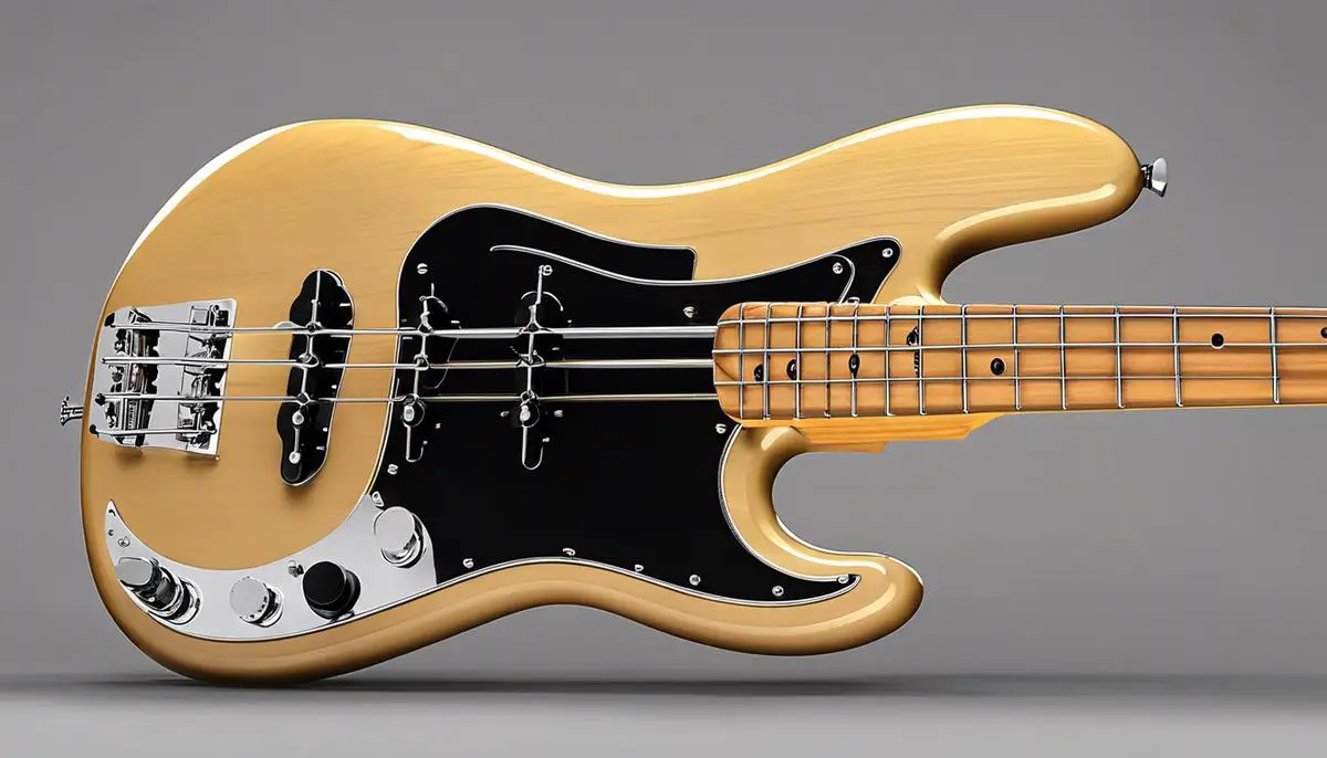 Image of a Fender Precision Bass, with its sleek design and ergonomic features. It is a symbol of musical versatility and the freedom for musicians to forge their unique sonic identities.